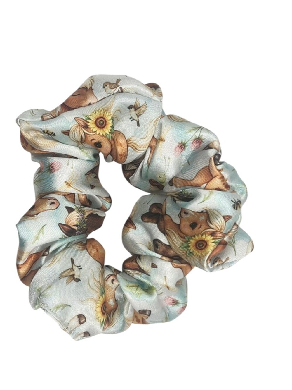 Satin Hair Scrunchie Ponies Print